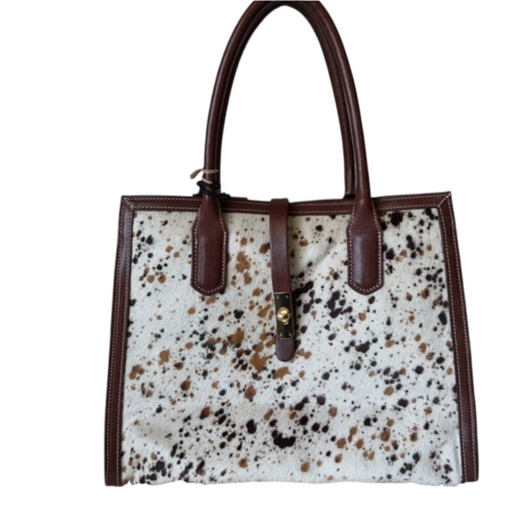 NWT Cavalcanti Italy Cowhide Leather Tote Bag Salt & Pepper Hair on Hide Western